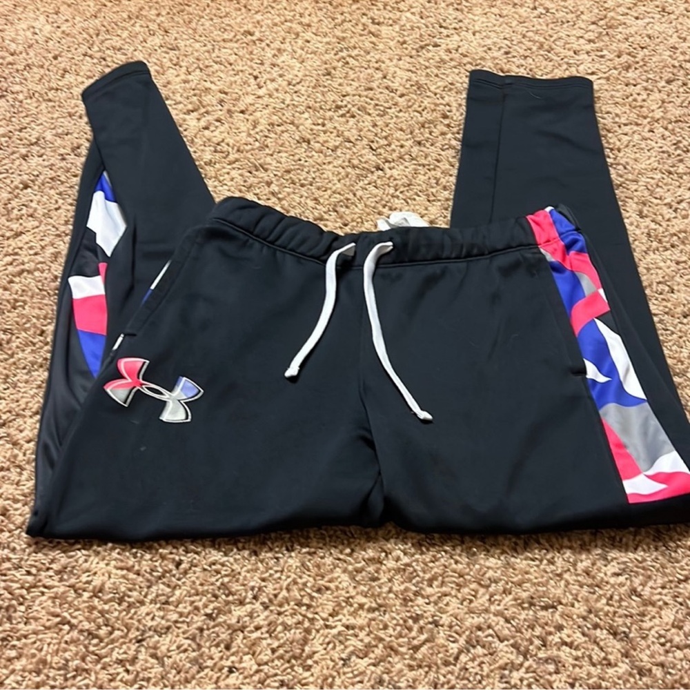 Under Armour Black Sweatpants with Red and Blue Accents